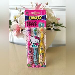 Hello Kitty Soft Children Toothbrush, 3 Pack, Pink, Yellow, Baby Blue (Firefly)